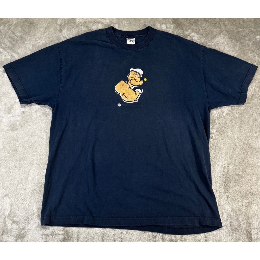 VTG Alstyle Popeye Graphic tee T-Shirt Mens XL Navy Blue Distressed Cartoon